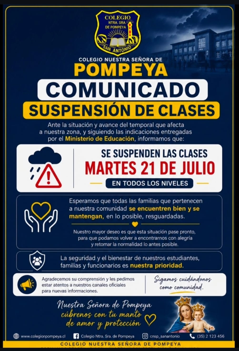 SUSPENSION CLASES MARTES 21
